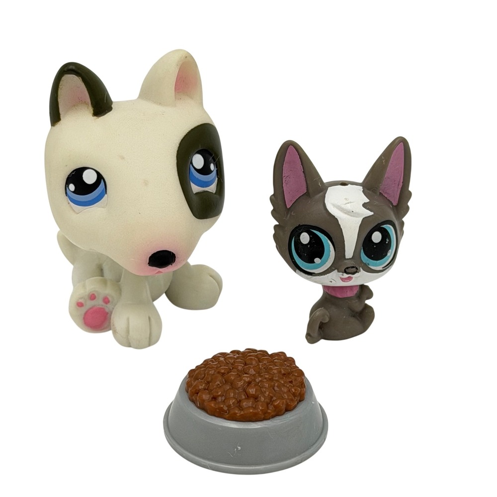 Hasbro Littlest Pet Shop Bull Terrier Brown & White Husky 1012 Dog‎ Figures